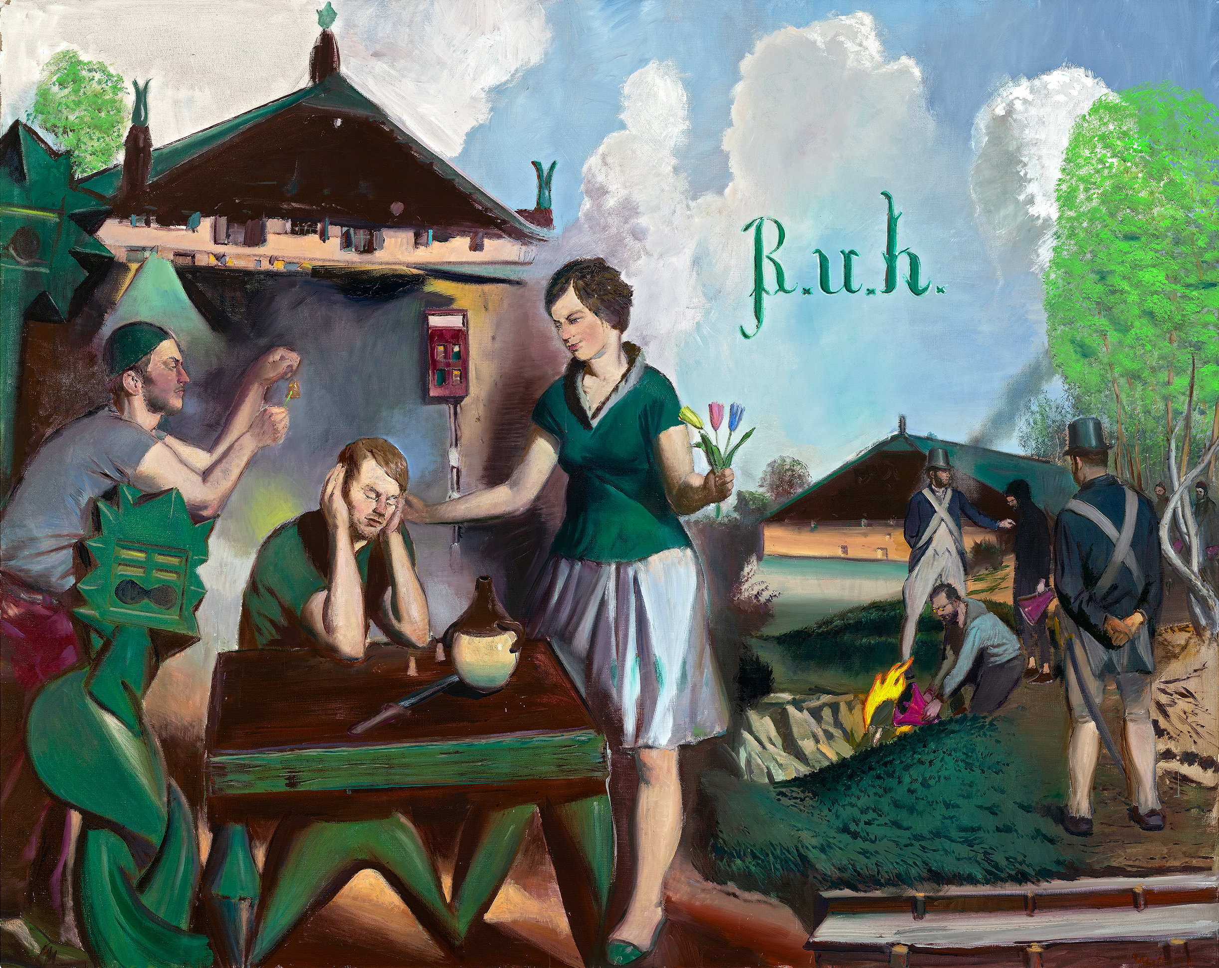 Neo Rauch, Der Hörer, 2020. Öl auf Leinwand, 200 x 250 cm. © Neo Rauch, VG Bild-Kunst. Foto: Uwe Walter, Berlin.